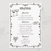 Whimsical Hand getekend eigenzinnige bruiloft menu (Voorkant)