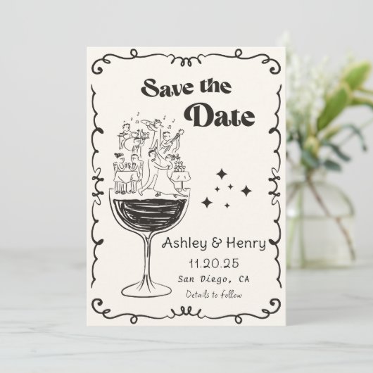 Whimsical Hand getekend Eigenzinnige bruiloft Save Kaart (Staand voorkant)