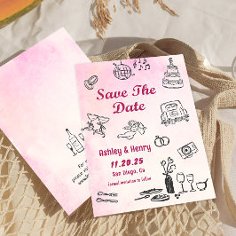 Whimsical Hand getekend Eigenzinnige bruiloft Save Kaart