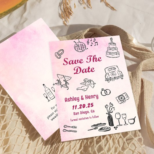 Whimsical Hand getekend Eigenzinnige bruiloft Save Kaart