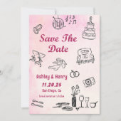 Whimsical Hand getekend Eigenzinnige bruiloft Save Kaart (Voorkant)