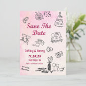 Whimsical Hand getekend Eigenzinnige bruiloft Save Kaart (Staand voorkant)