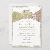 Whimsical Hand getekend Europa Hill Castle bruilof Kaart (Voorkant)