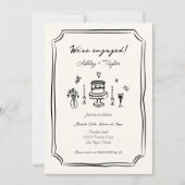 Whimsical Hand Getekend Excentriek Verlovingsfeest Kaart (Voorkant)