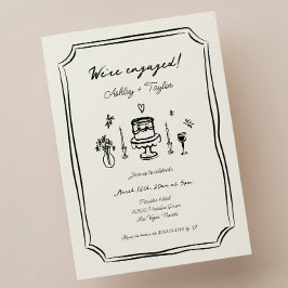 Whimsical Hand Getekend Excentriek Verlovingsfeest Kaart