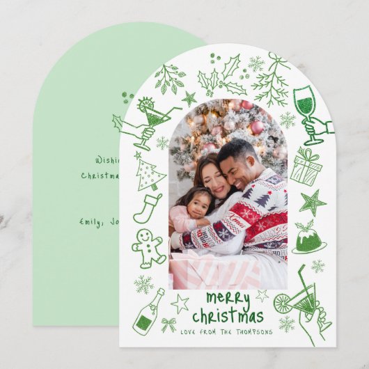 Whimsical hand getekend Foto Merry Christmas Arch Kaart (Voorkant / Achterkant)
