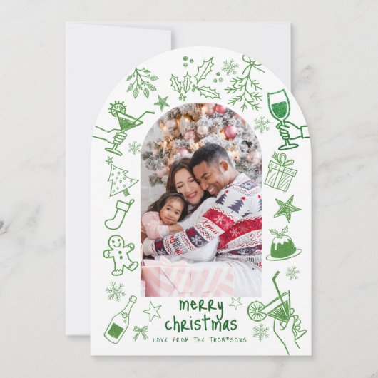 Whimsical hand getekend Foto Merry Christmas Arch Kaart (Voorkant)