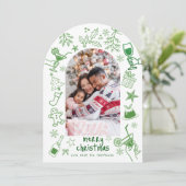 Whimsical hand getekend Foto Merry Christmas Arch Kaart (Staand voorkant)
