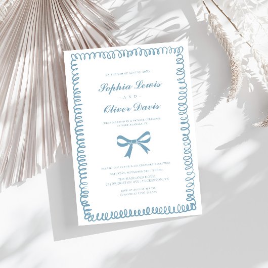 Whimsical Hand getekend Franse Blauwe Elopement br Kaart