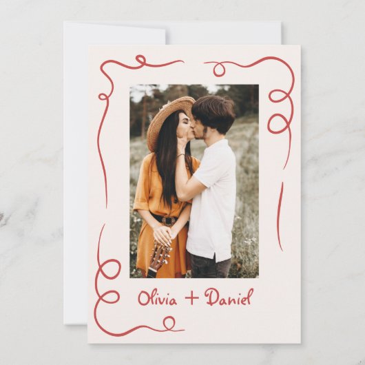 Whimsical Hand getekend Franse foto rode bruiloft Kaart (Achterkant)