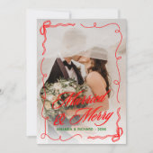 Whimsical Hand Getekend Getrouwd & Prettig Kerstfe Feestdagenkaart (Voorkant)