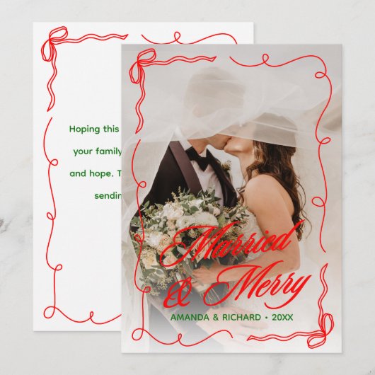 Whimsical Hand Getekend Getrouwd & Prettig Kerstfe Feestdagenkaart (Voorkant / Achterkant)