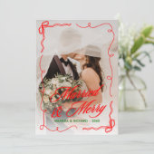 Whimsical Hand Getekend Getrouwd & Prettig Kerstfe Feestdagenkaart (Staand voorkant)