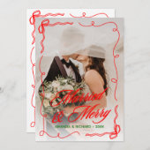 Whimsical Hand getekend Getrouwd & Vrolijk Kerstfe Feestdagenkaart (Voorkant / Achterkant)