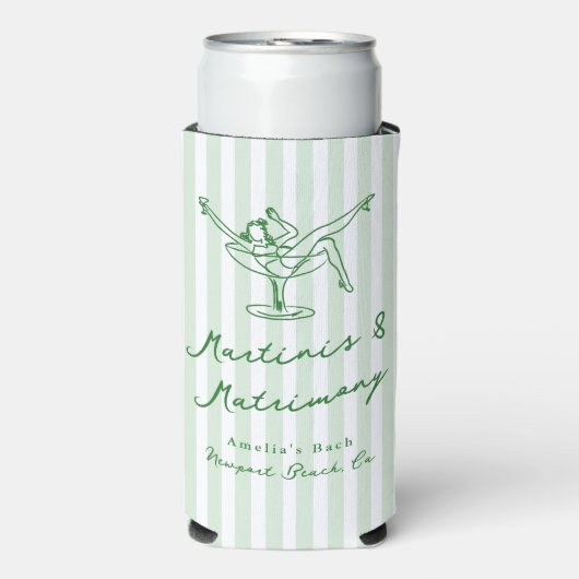 Whimsical Hand getekend Green Martinis & Huwelijk Seltzer Blikjeskoeler (Seltzer Voorkant)
