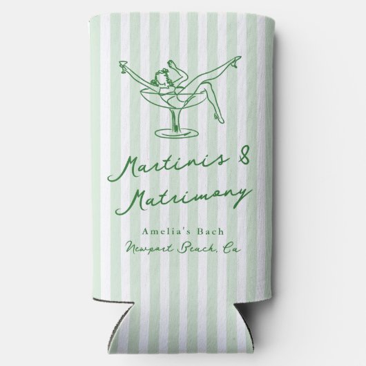 Whimsical Hand getekend Green Martinis & Huwelijk Seltzer Blikjeskoeler (Achterkant)