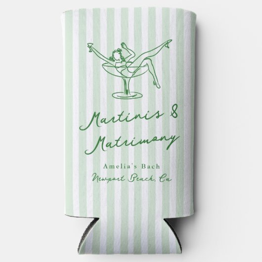 Whimsical Hand getekend Green Martinis & Huwelijk Seltzer Blikjeskoeler (Voorkant)