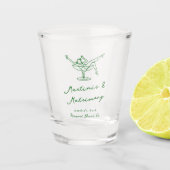 Whimsical Hand getekend Green Martinis & Huwelijk Shot Glas (Voorkant)