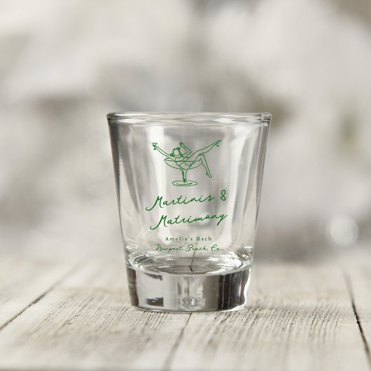 Whimsical Hand getekend Green Martinis & Huwelijk Shot Glas