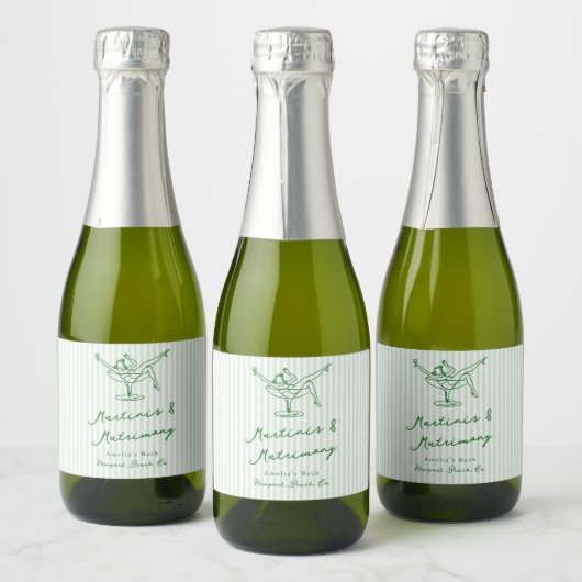 Whimsical Hand getekend Green Martinis & Huwelijk Sparkling Wijnetiket (Flessen)