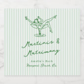 Whimsical Hand getekend Green Martinis & Huwelijk Sparkling Wijnetiket (Enkel label)