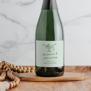 Whimsical Hand getekend Green Martinis & Huwelijk Sparkling Wijnetiket