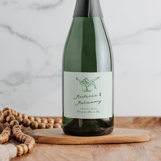 Whimsical Hand getekend Green Martinis & Huwelijk Sparkling Wijnetiket