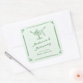 Whimsical Hand getekend Green Martinis & Huwelijk Vierkante Sticker (Envelop)