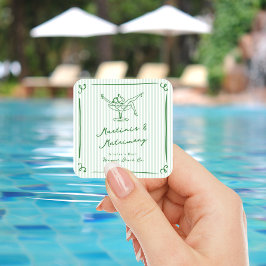 Whimsical Hand getekend Green Martinis & Huwelijk Vierkante Sticker