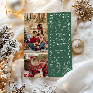 Whimsical Hand getekend Green Merry Christmas 2 Fo Feestdagenkaart