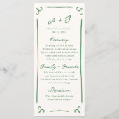Whimsical Hand Getekend Groen Huwelijksprogramma + Menu (Voorkant)