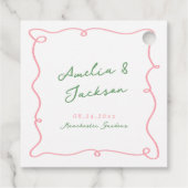 Whimsical Hand getekend Groen & Roze bruiloft serv Bedankjes Labels (Achterkant)