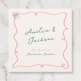 Whimsical Hand getekend Groen & Roze bruiloft serv Bedankjes Labels