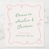 Whimsical Hand getekend Groen & Roze bruiloft Wijn Etiket (Enkel label)