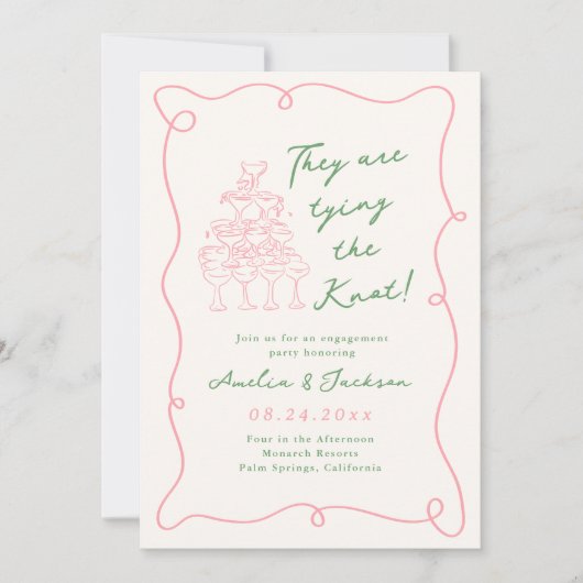 Whimsical Hand getekend Groen & Roze Engagement Pa Kaart (Voorkant)