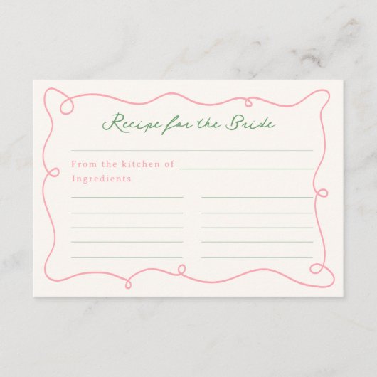 Whimsical Hand getekend groen & roze recept Informatiekaartje (Voorkant)