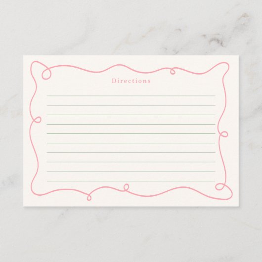 Whimsical Hand getekend groen & roze recept Informatiekaartje (Achterkant)