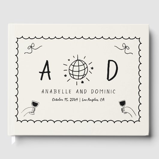 Whimsical Hand getekend Handgeschreven Franse brui Gastenboek (Voorkant)