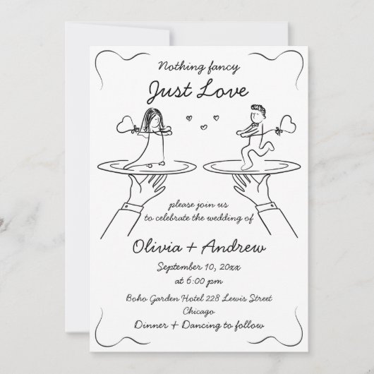 Whimsical Hand getekend Handgeschreven Quirky Wedd Kaart (Voorkant)