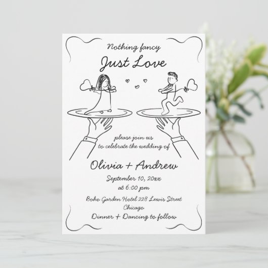 Whimsical Hand getekend Handgeschreven Quirky Wedd Kaart (Staand voorkant)