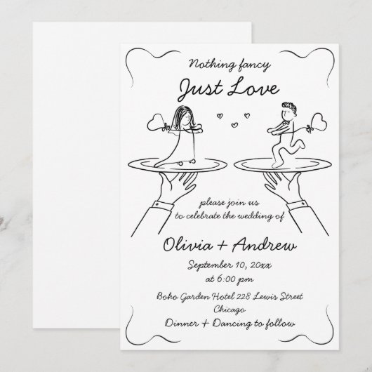 Whimsical Hand getekend Handgeschreven Quirky Wedd Kaart (Voorkant / Achterkant)