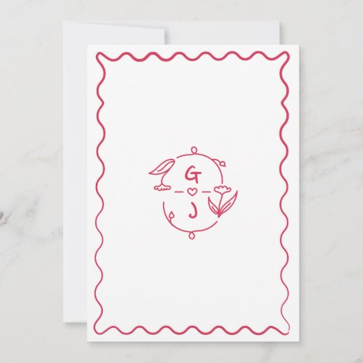 Whimsical Hand getekend Handgeschreven Rode bruilo Kaart (Achterkant)