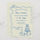 Whimsical Hand getekend handschrift Retro bruiloft Kaart (Voorkant / Achterkant)