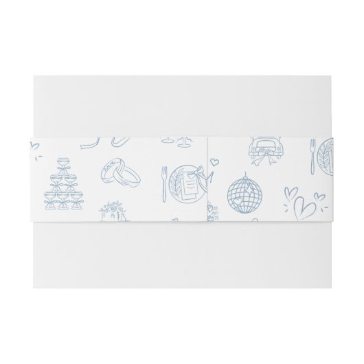 Whimsical Hand getekend Illustreren Blauwe bruilof Uitnodigingen Wikkel (Achterkant Voorbeeld)