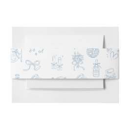 Whimsical Hand getekend Illustreren Blauwe bruilof Uitnodigingen Wikkel