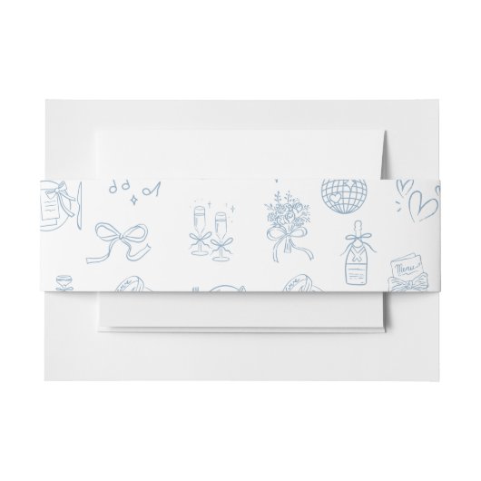 Whimsical Hand getekend Illustreren Blauwe bruilof Uitnodigingen Wikkel (Voorkant Voorbeeld)