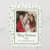 Whimsical Hand Getekend Krabbelgroen Feestdagenkaart (Voorkant / Achterkant)