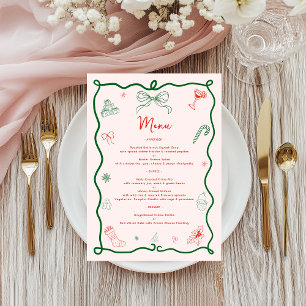 Whimsical Hand getekend Leuk Frans kerstdiner Menu