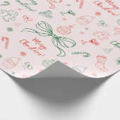 Whimsical Hand getekend Leuk Frans Vrolijk Kerstfe Cadeaupapier (Hoek)