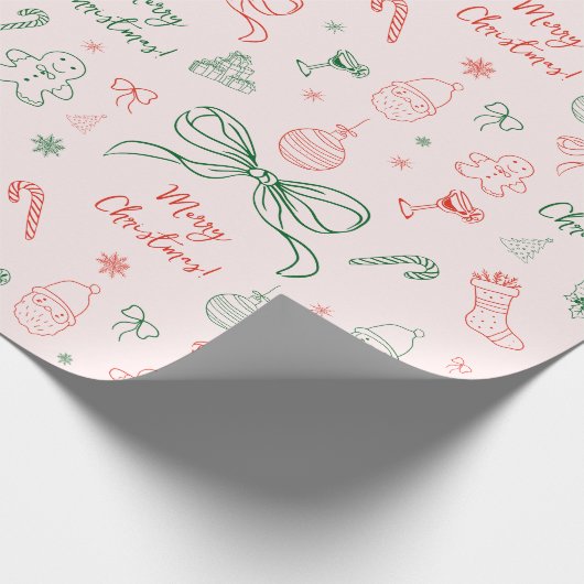 Whimsical Hand getekend Leuk Frans Vrolijk Kerstfe Cadeaupapier (Hoek)